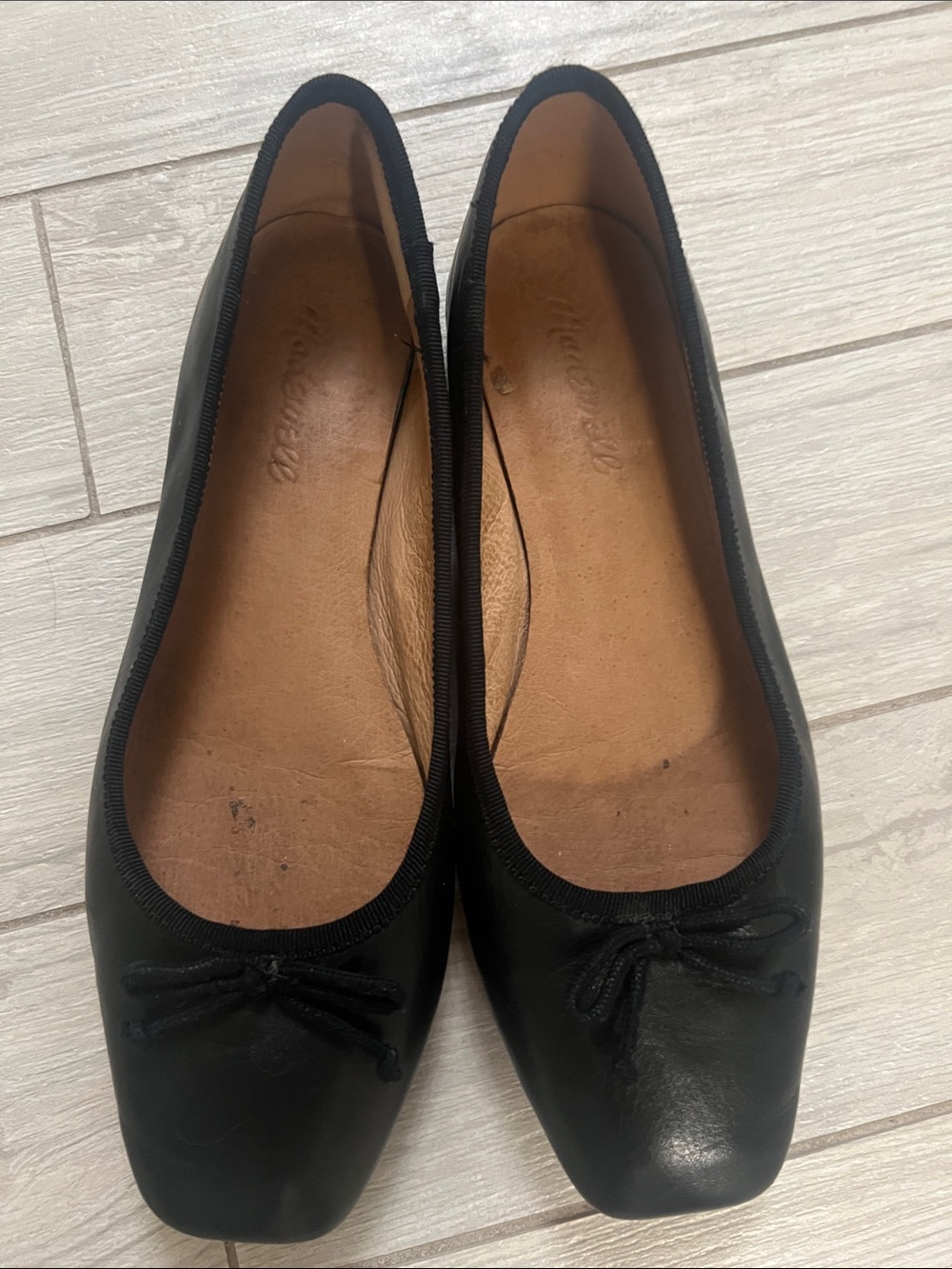 Madewell Black Leather Ballet Flats with Bow